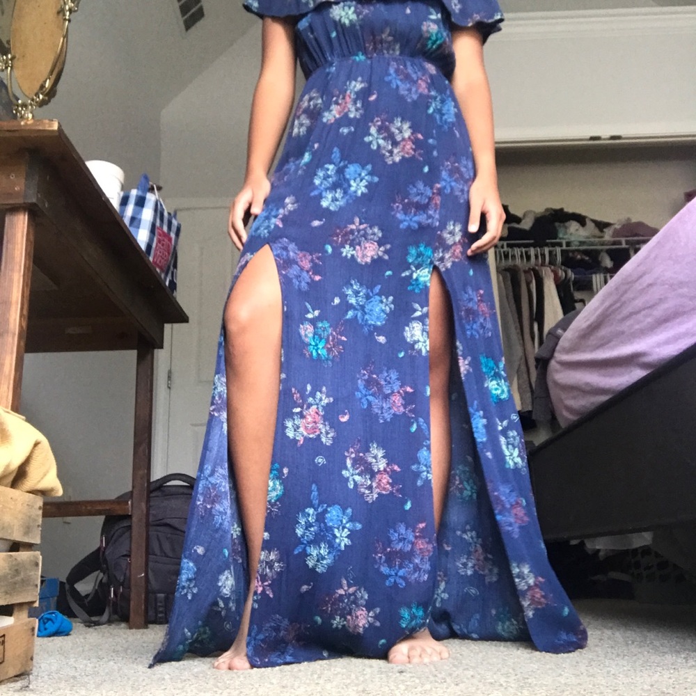 Off shoulder blue floral dress